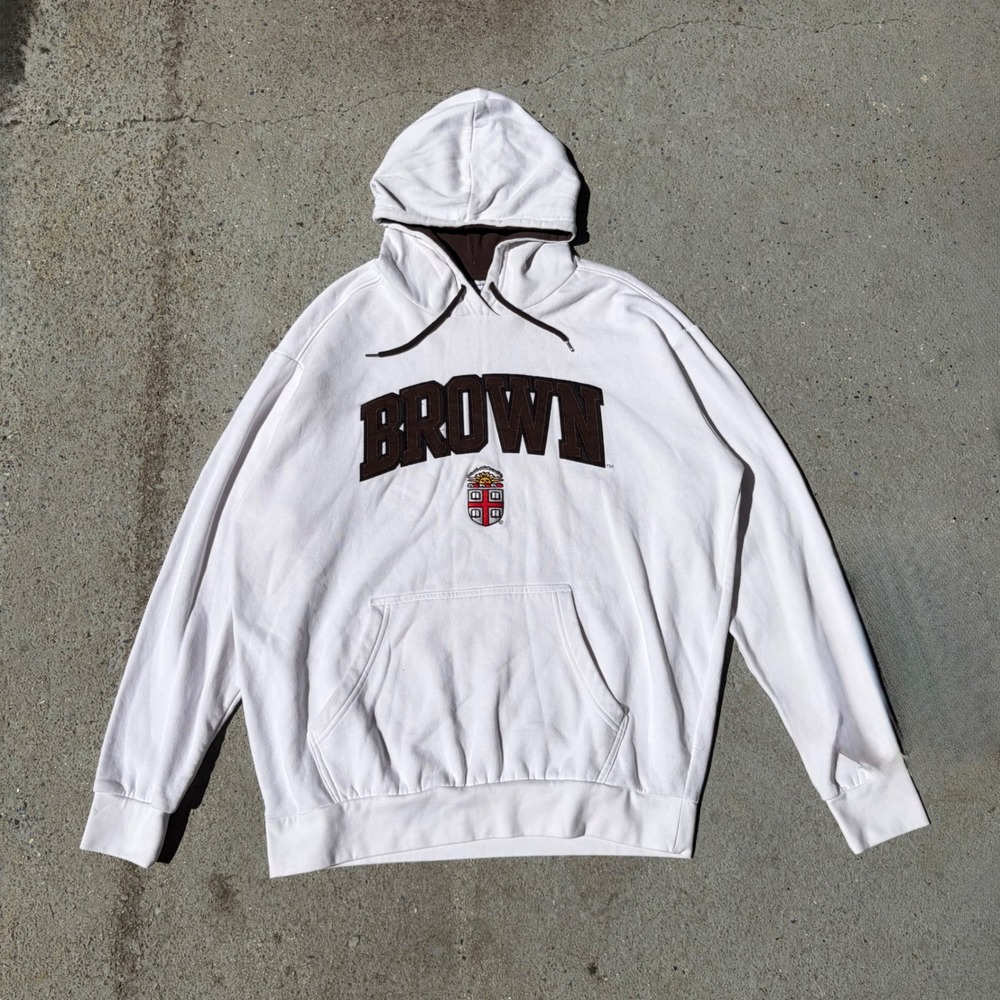 Champion Brown University Hoodie White Brown Collegiate Crest Pullover Large